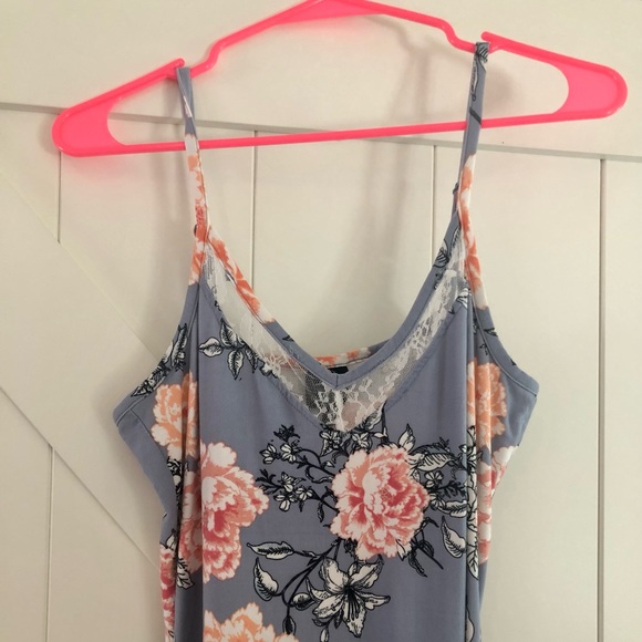 Derek Heart Dusty Blue Floral Midi Bodycon - Picture 3 of 5